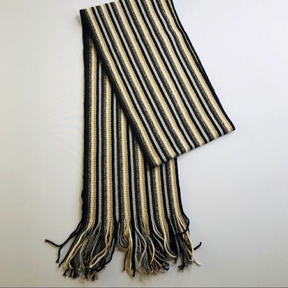 Cejon Knit Striped Scarf with Fringe Black Brown - Picture 5 of 10